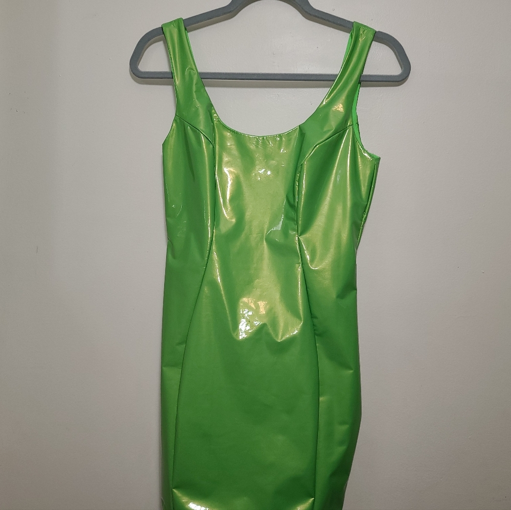 NWT GREEN VINYL BODYCON MINI DRESS